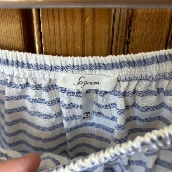 Soprano Medium Blue White‎ Striped Cold Shoulder Off The Shoulder Blouse - Picture 4 of 10